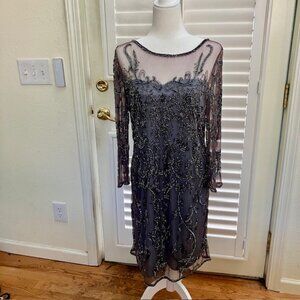 Lovely Pisarro Nights Light Purple/Mauve Knee Length Dress w/ Silver Beading, 12